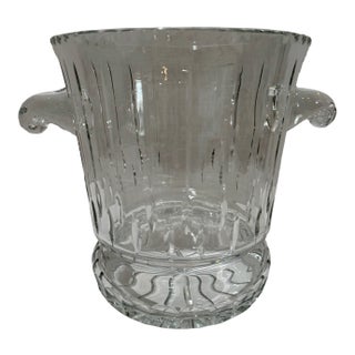 Mid 20th Century Signed Large Crystal Double Handle Ice Bucket With Scroll Handles For Sale