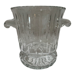Mid 20th Century Signed Large Crystal Double Handle Ice Bucket With Scroll Handles