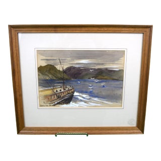 Mid 20th Century Entrance to Harbour at Iona Island Hebrides Scotland Watercolor Painting For Sale