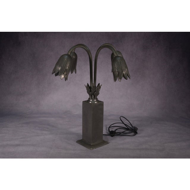 Pewter Table Lamp with 4 Tulips, 1970s For Sale - Image 9 of 15