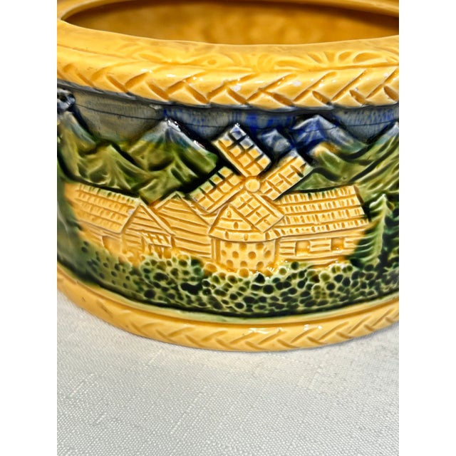 Ceramic Vintage George Jones Style Majolica Biscuit Container For Sale - Image 7 of 11