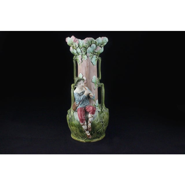 Art Nouveau Vases with Children and Foliage, Cecoslovakia, 1900s, Set of 2 For Sale - Image 10 of 13