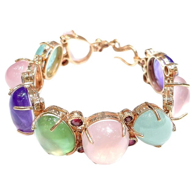 Not Yet Made - Made To Order Bochic “Capri” Rose Quartz, Amethyst & Aquamarine Bracelet Set 18K & Silver For Sale - Image 5 of 7