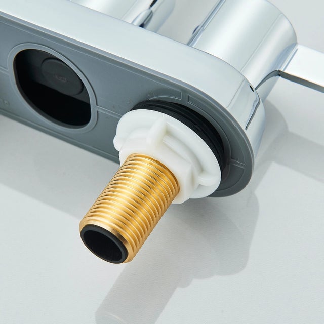 Chrome Bathroom Sink Faucet 3 Holes 4in Centerset Basin Vanity Mixer With Drain For Sale - Image 4 of 12