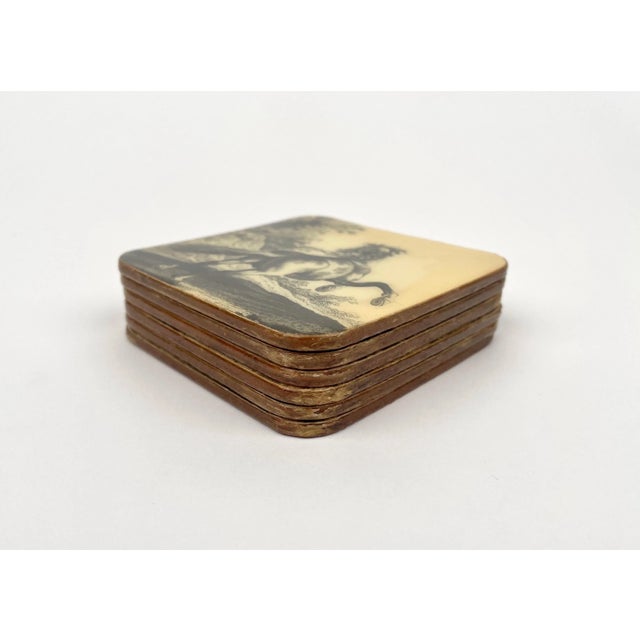 Lacquered Wood Horse Coasters, Italy, 1950s, Set of 6 For Sale - Image 14 of 18