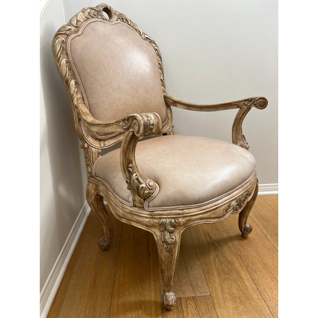 French Dining Chair,, Contemporary Louis XV Style Leather & Wood For Sale - Image 3 of 4