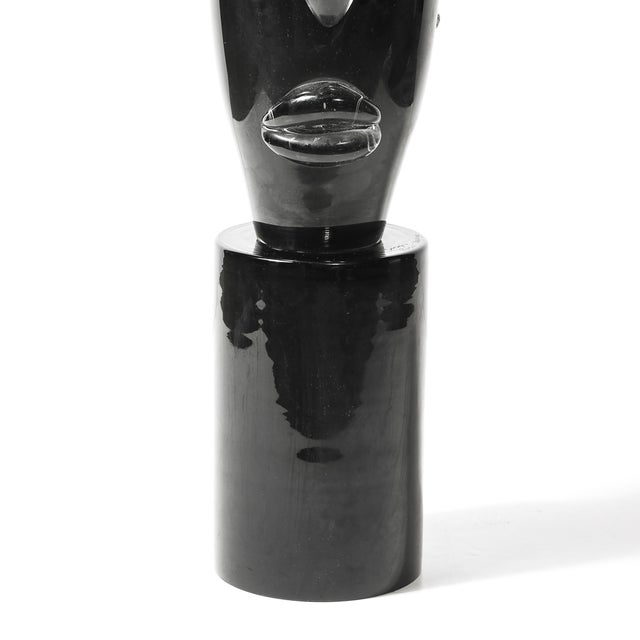 Mid-Century Hand-Blown Murano Black Glass Head Sculpture Signed Sergio Rossi For Sale - Image 13 of 13