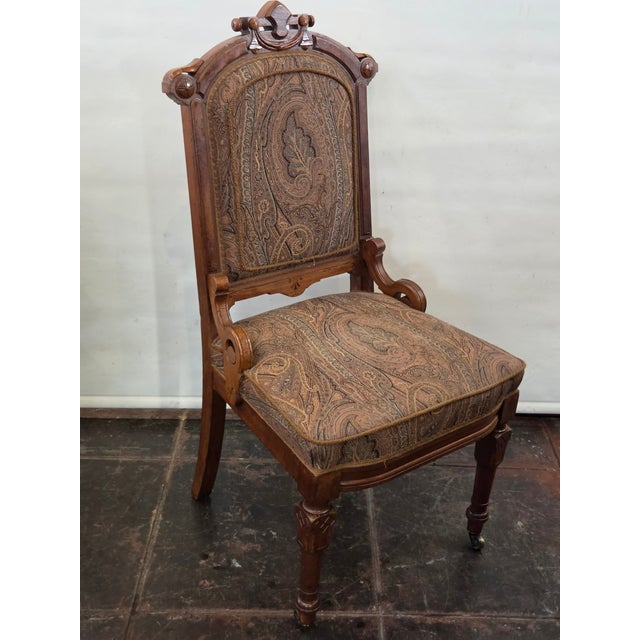 Victorian Antique Victorian Gothic Eastlake Walnut Parlor Chair Large For Sale - Image 3 of 6
