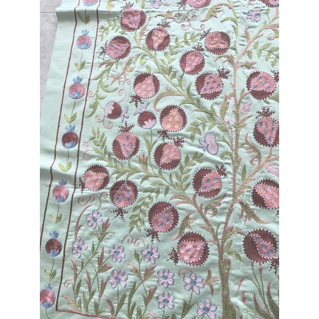 Mid-Century Modern Hand-Embroidered Large Neutral Tan Suzani Large Wall Decor For Sale - Image 3 of 7