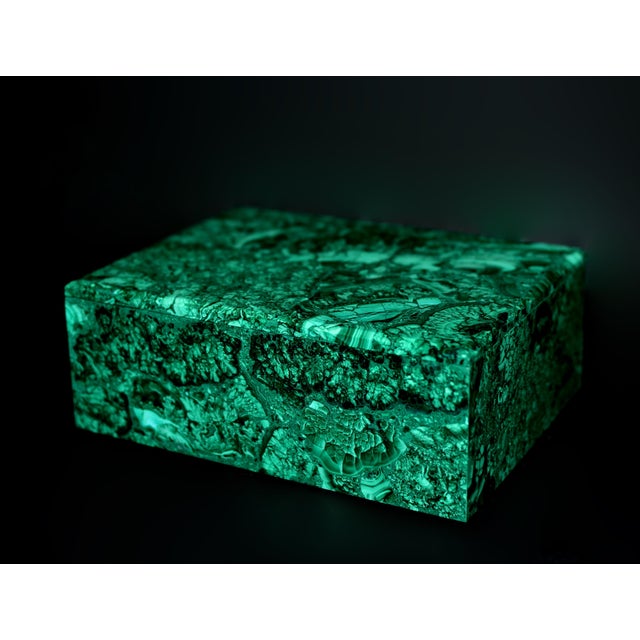 Rare Huge Natural Malachite Box 8" For Sale - Image 9 of 12