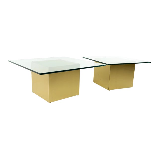 Paul Mayen Style Mid Century Brass and Glass Side End Table - Pair For Sale