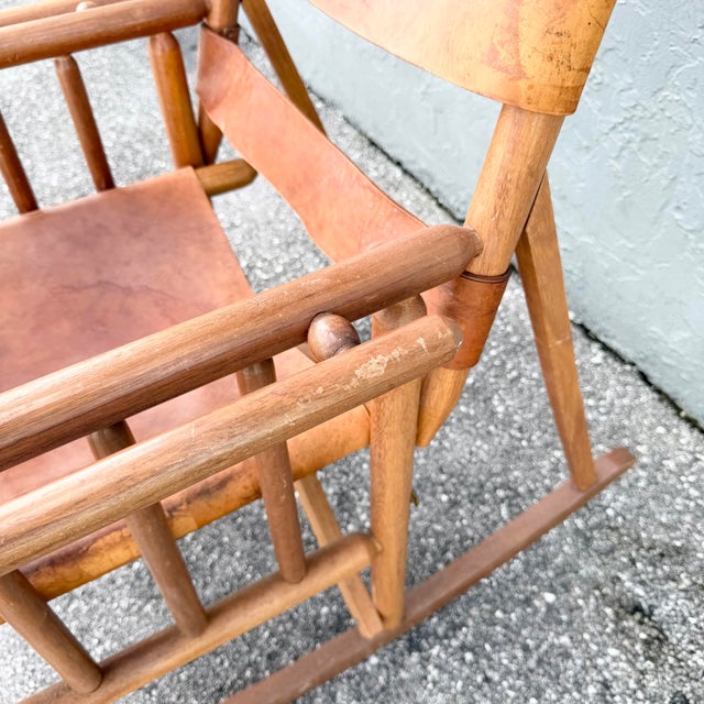 Vintage Costa Rican Wood and Leather Folding Rocking Chair For Sale - Image 9 of 9