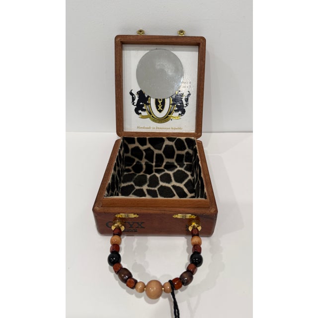Mid-Century Modern Tiki MCM Wood Cigar Box Onyx Reserve Groovy Martini II Art Purse Handbag Celeste Peters For Sale - Image 3 of 9