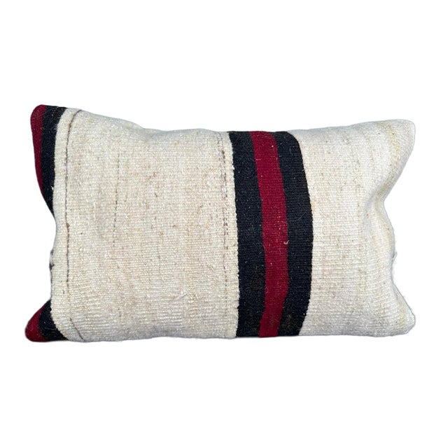 Turkish Hemp Pillow Cushion Natural Beige Red Pillow Cushion Cover 16" x 24" For Sale