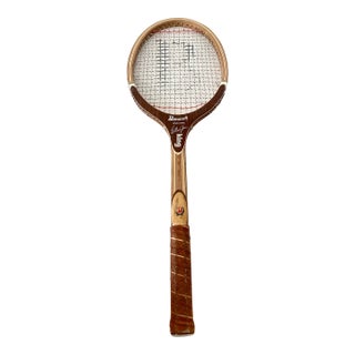 Mid 20th Century Wooden Tennis Racket With White Case Billie Jean King Bancroft Great for Decoration or Collecting For Sale