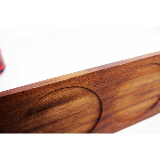 Wood Vintage Service Tray and Ramekins in Teak and Ceramic, 1960s, Set of 5 For Sale - Image 7 of 14