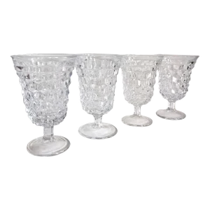 Vintage Diamond Point Cut Glass Footed Ice Tea Glasses- Set of 4