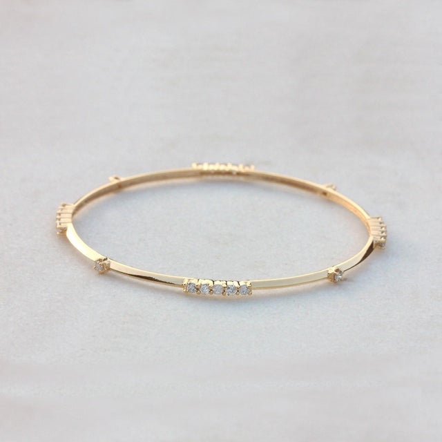 14k Solid Gold Natural Pave Diamond Bracelet Sleek Bangle Bracelet For Sale - Image 6 of 6