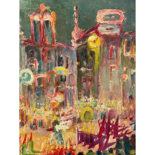 Swiss Artist, Celebration Scene in the Square, 20th Century, Oil Painting For Sale - Image 8 of 8