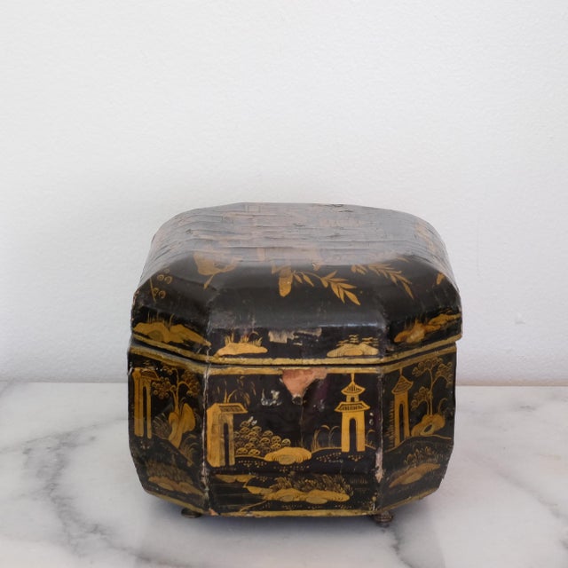 Black Chinese Lacquered Tea Caddy Box For Sale - Image 4 of 7