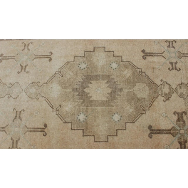 Tan Vintage Turkish Oushak Runner Neutral and Warm Colors With Tribal Medallions For Sale - Image 8 of 13