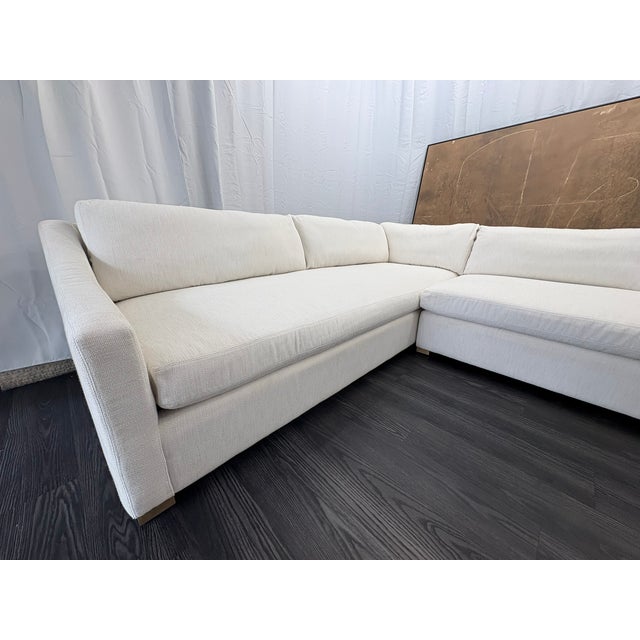Wood Rh Belgian Classic Slope Arm Bench-Cushion L-Sectional | Down | Perennials® Performance Textured Two-Tone Linen – Natural For Sale - Image 7 of 18