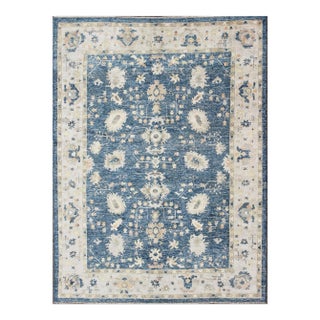 Turkish Oushak Rug in Blue Background by Keivan Woven Arts 10'5 X 13'4 For Sale