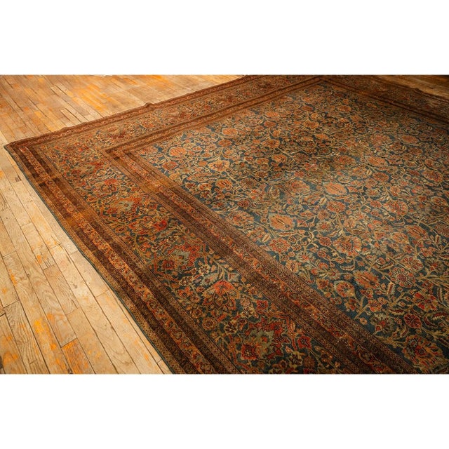 1920s Blue Navy Classic Floral Shah Abbas Antique Handknotted Wool Kashan Rug For Sale - Image 4 of 10