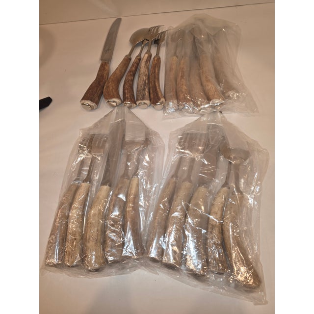 1990s Antler and Stainless Steel Flatware 5pc. Set for Four - 20 pcs For Sale In San Antonio - Image 6 of 9