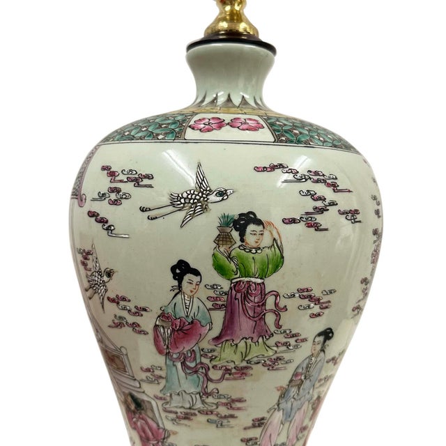 Mid-20th Century Vintage Chinese Hand-Painted Porcelain Vase Table Lamp For Sale - Image 10 of 18