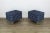Blue & Cream Geometric Ottomans on Metal Legs - a Pair For Sale - Image 9 of 9