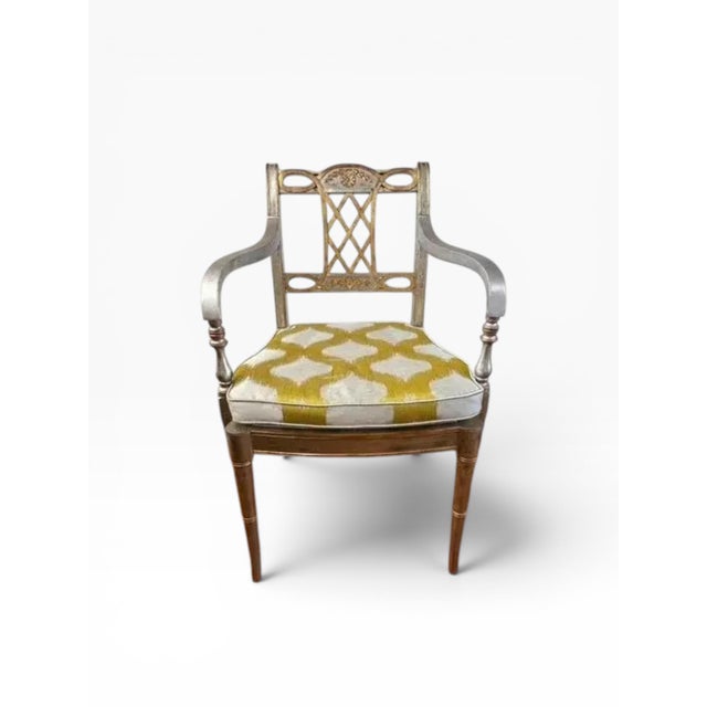 Wood Set of 4 Maitland-Smith Silver & Gold Leaf Armchairs With New Caning & Cushions For Sale - Image 7 of 17