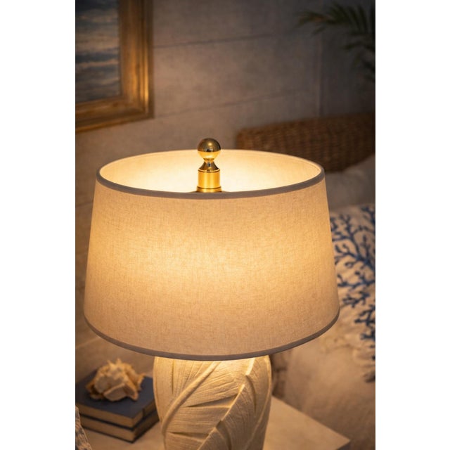 Late 20th Century Hollywood Regency Palm Beach Sculptural Leaf Table Lamp With Linen Shade For Sale - Image 10 of 12