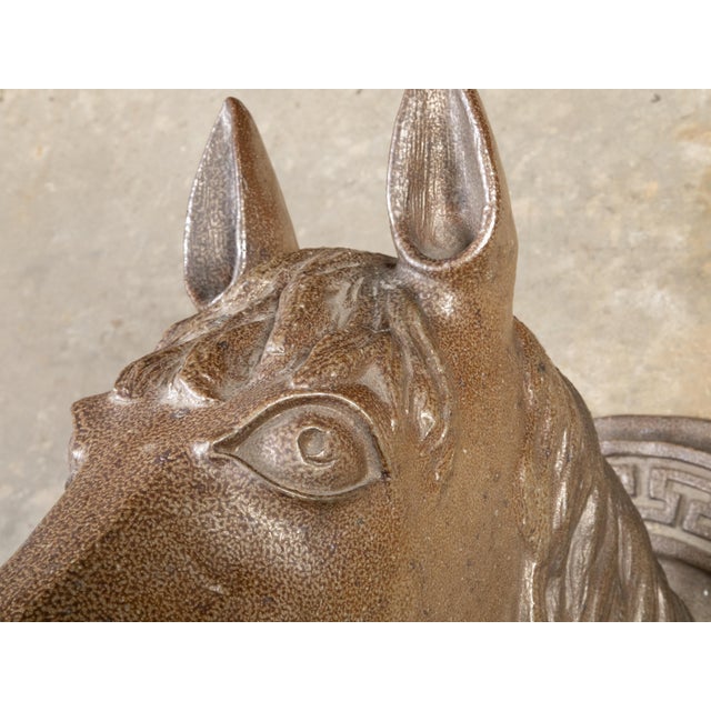 Ceramic English Victorian 19th Century Terracotta Horse Head with Greek Key Frieze For Sale - Image 7 of 9