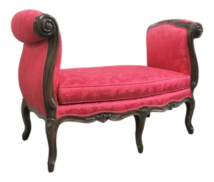 Louis XV Red Upholstered Carved Walnut Window Bench