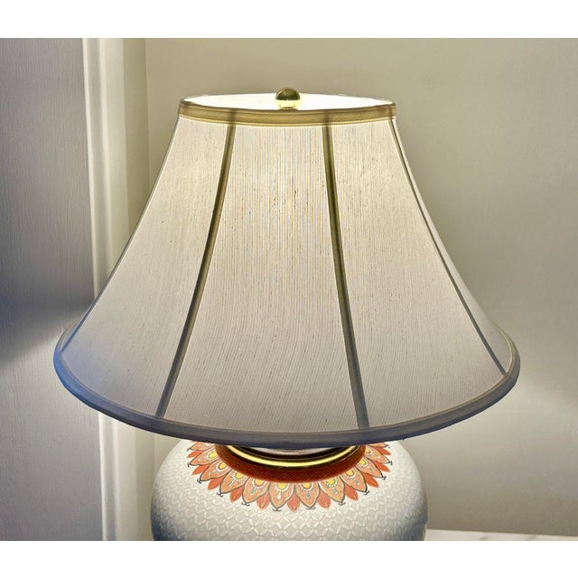 Hand Painted Ginger Jar Lamp W/Shade For Sale - Image 10 of 12