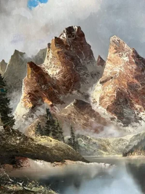 Vintage Alpine Mountain Landscape Oil Painting