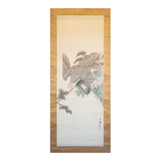 "Eagle" by Imao Keinen, Meiji to Taisho Era Japanese Silk Scroll Painting For Sale