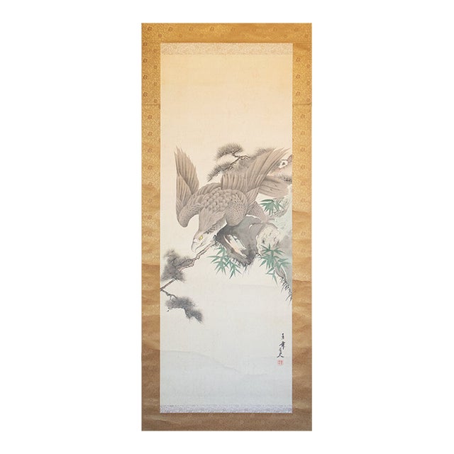 "Eagle" by Imao Keinen, Meiji to Taisho Era Japanese Silk Scroll Painting For Sale