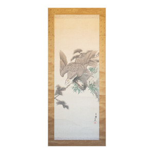 "Eagle" by Imao Keinen, Meiji to Taisho Era Japanese Silk Scroll Painting