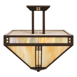 Arroyo Arts & Crafts Slag Glass Ceiling Fixture For Sale