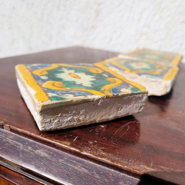 Vintage Polychrome Glazed Earthenware Tiles, Set of 6 For Sale - Image 11 of 12