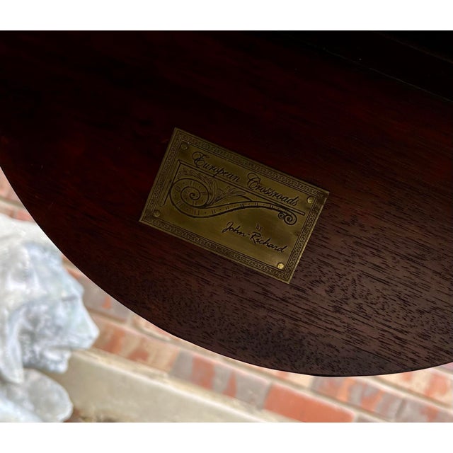 Unique, heavily inlaid console table by John Richard, part of the European Crossroads collection. Crosshatching inlay...