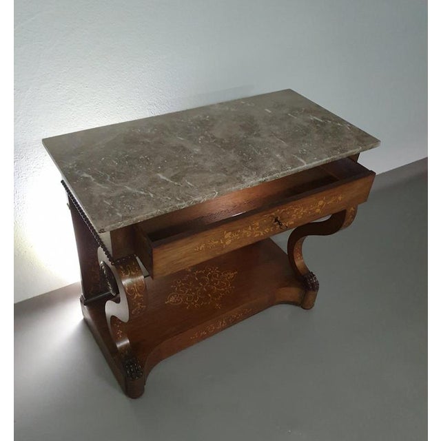 French Trumeau Side Table with Wood Inlay, 1830s For Sale - Image 12 of 18