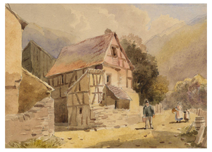 Charles W. Fothergill, Continental House with Figures, Late 19th Century, Watercolour