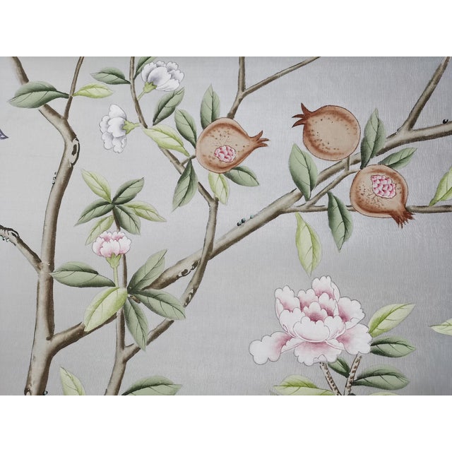 Hand-Painted Chinoiserie Peacock Wall Panel – Luxury Botanical Bird & Floral Art, Statement Wall Decor, Unframed 30x48” For Sale - Image 4 of 6