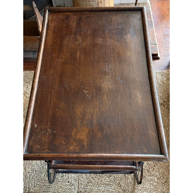 Antique Wood and Metal Industrial Rolling Tea or Bar Cart - Hotel Trolley For Sale - Image 9 of 11