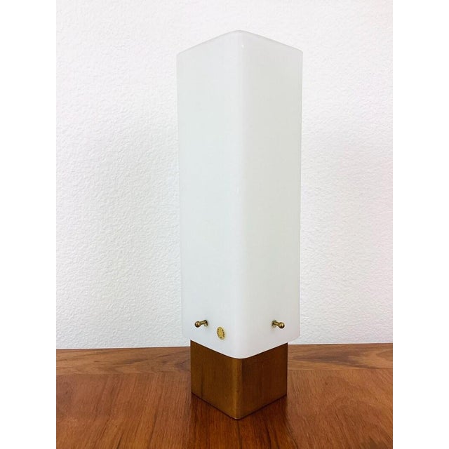 1960s Vintage 1960s Mid Century Modern White Frosted Glass & Wood Table Lamp For Sale - Image 5 of 8