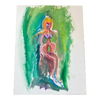 1970’s Original Abstract Outsider Art Figure Watercolor Painting For Sale