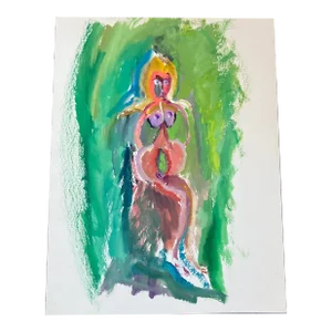 1970’s Original Abstract Outsider Art Figure Watercolor Painting